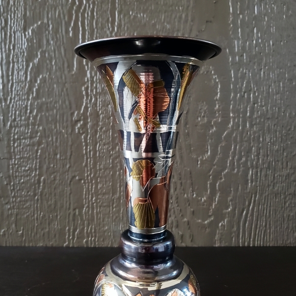 Vintage Ancient Egyptian Style Handmade Metal Vase Ornament - Picture 2 of 5